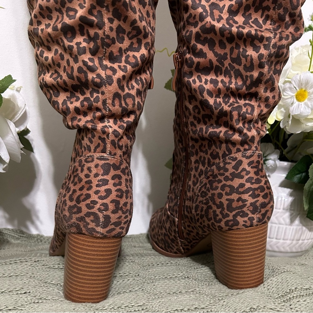 Journee Collection Leopard Print Over-the-Knee Boots - Brown - Picture 7 of 9